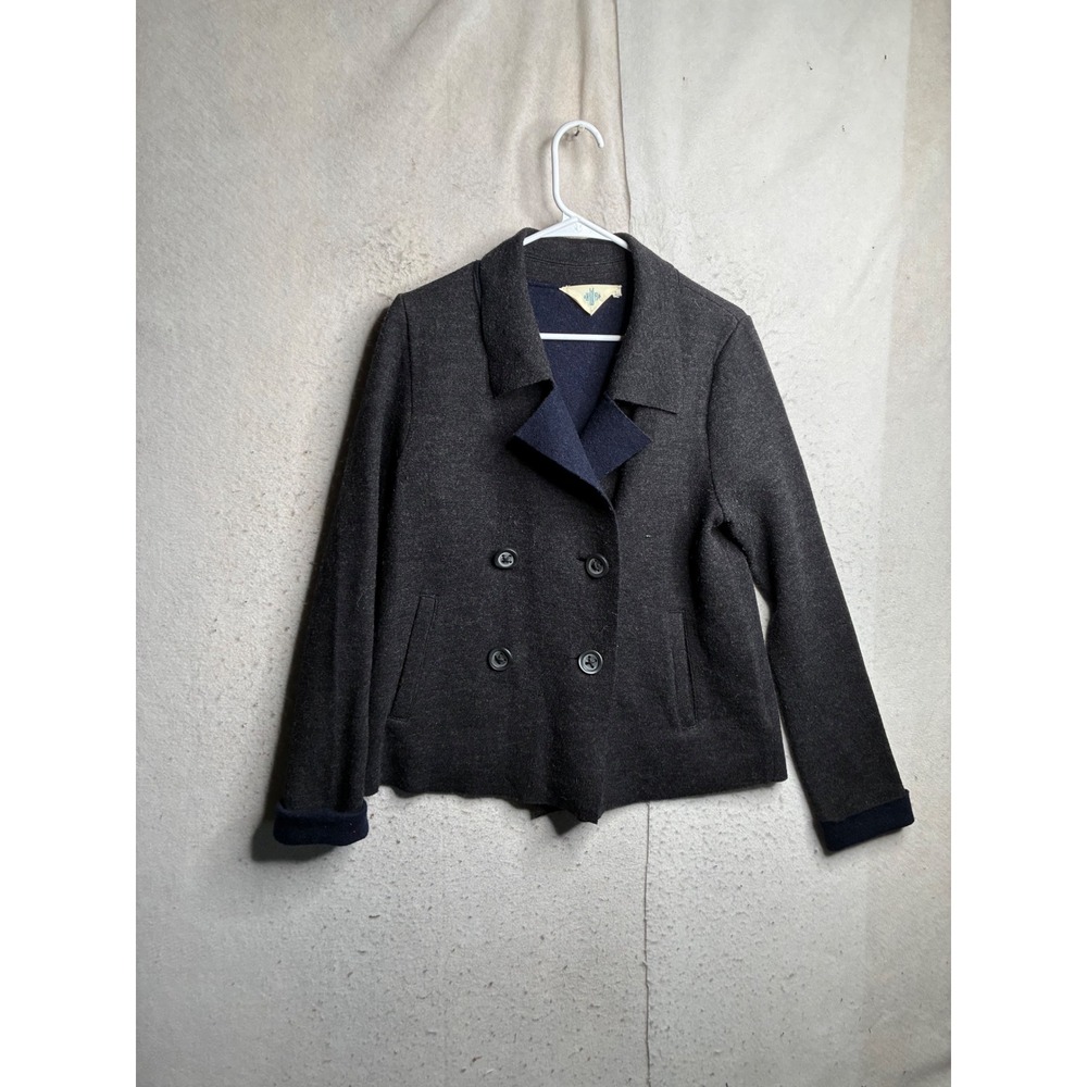 VTG HWR Charcoal Gray Wool Blend Double Breasted Pea Coat Jacket Navy Size M